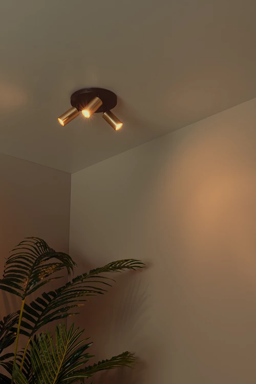 Lucide RITMO - Spot plafond - Ø 18 cm - 3xGU10 (MR11) - Or Mat / Laiton - ambiance 1